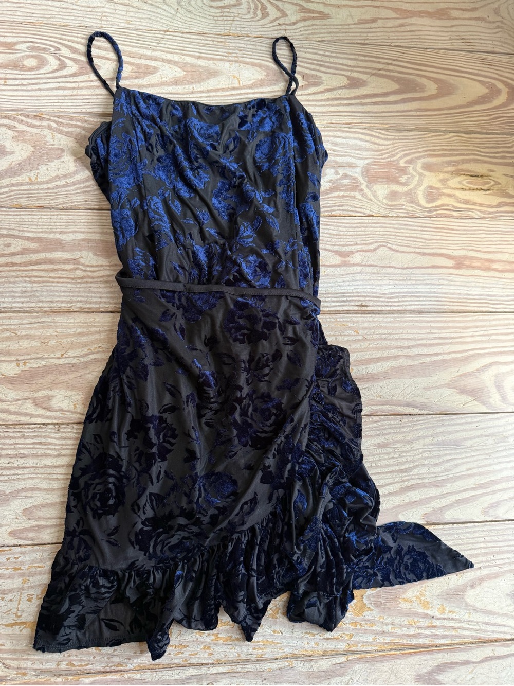 Free People Intimately Blue Velvet Floral Mini Dress size L